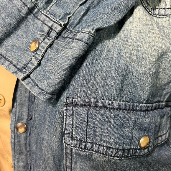 Upcycled Two-Tone Tan and Blue Unisex Shirt - Picture 2 of 4